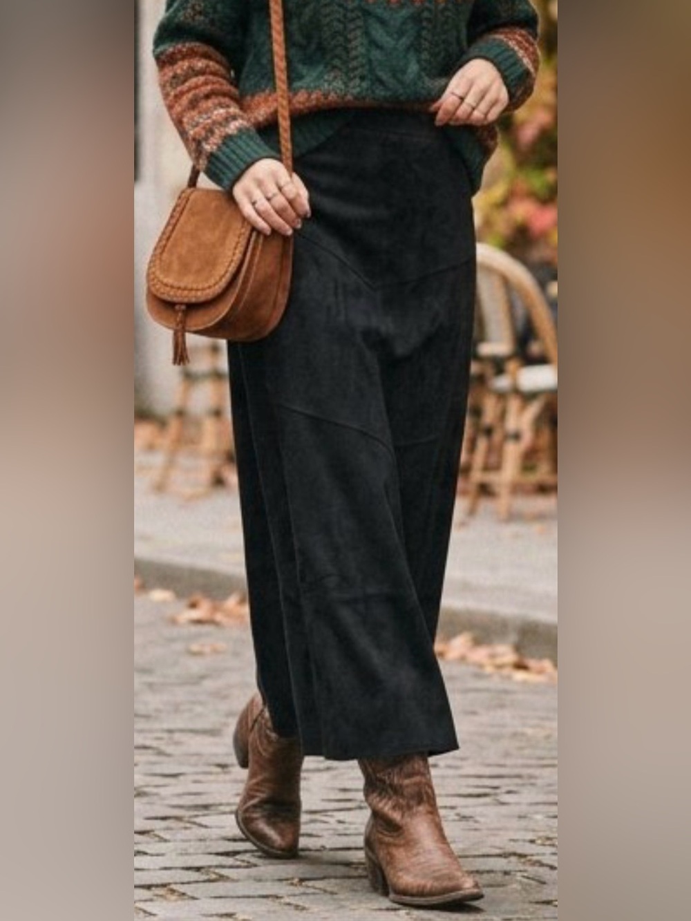Vintage Faux Suede Column Maxi Skirt